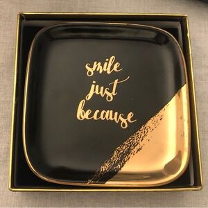 Smile Just Because Black / Gold Trinket Coins/Pocket Change Jewelry Ring Tray